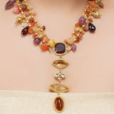 Gold Plated Sampurna Kundan Citrine Lariat Necktie Set