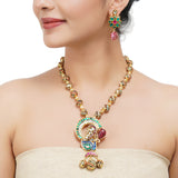 Gold Plated Sampurna Peacock Navrattan Necklace Set