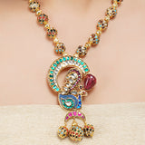 Gold Plated Sampurna Peacock Navrattan Necklace Set