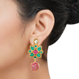 Gold Plated Sampurna Peacock Navrattan Necklace Set