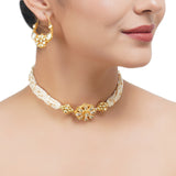 Gold Plated Sampurna Kundan Flower Pearl Choker Set