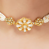 Gold Plated Sampurna Kundan Flower Pearl Choker Set