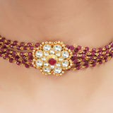 Gold Plated Sampurna Kundan Flower Red Choker Set