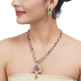 Gold Plated Sampurna Amethyst Zircon Baguette Pendant Necklace Set
