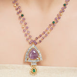 Gold Plated Sampurna Amethyst Zircon Baguette Pendant Necklace Set