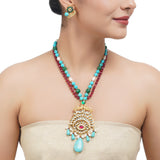 Gold Plated Sampurna Kundan Turquoise Peacock Necklace Set