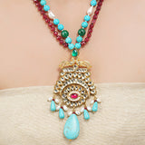 Gold Plated Sampurna Kundan Turquoise Peacock Necklace Set