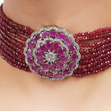 Silver Plated Sampurna Zircon Ruby Flower Choker Set