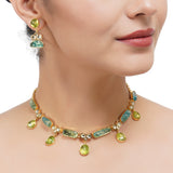 Gold Plated Sampurna Kundan Peridot Topaz Necklace Set