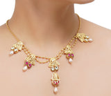 Gold Plated Sampurna Kundan Jalli Festoon Necklace Set