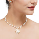 Gold Plated Sampurna Zircon Kamal Pearl Pendant Set