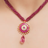 Gold Plated Sampurna Ruby Flower Necklace Set