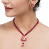 Gold Plated Sampurna Ruby Flower Necklace Set