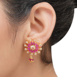 Gold Plated Sampurna Ruby Flower Necklace Set