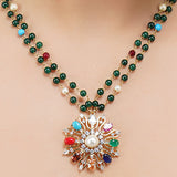 Gold Plated Sampurna Navrattan Pendant Set