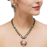Gold Plated Sampurna Navrattan Pendant Set