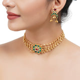 Gold Plated Sampurna Green Kundan Choker Set