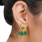 Gold Plated Sampurna Zircon Green Onyx Flower Choker Set