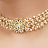 Gold Plated Sampurna Kundan Flower Pearl Choker Set
