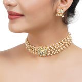 Gold Plated Sampurna Kundan Flower Pearl Choker Set