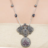 Silver Plated Sampurna Blue Zircon Peacock Necklace Set