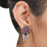 Silver Plated Sampurna Blue Zircon Peacock Necklace Set