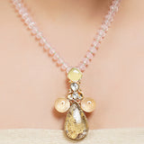 Gold Plated Sampurna Dendrite Rose Quartz Kundan Pendant Set