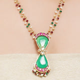 Gold Plated Sampurna Kundan Red Green Necklace Set