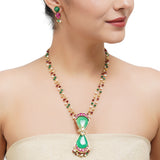 Gold Plated Sampurna Kundan Red Green Necklace Set