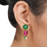 Gold Plated Sampurna Kundan Red Green Necklace Set