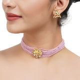 Gold Plated Sampurna Kundan Pink Choker Set