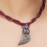 Silver Plated Sampurna Zircon Ruby Fern Pendant Necklace Set