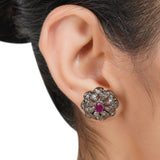 Silver Plated Sampurna Zircon Ruby Fern Pendant Necklace Set