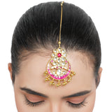 Gold Plated Kundan Red White Flower Tikka