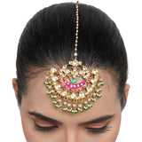 Gold Plated Kundan Red Green Chand Tikka