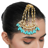 Gold Plated Kundan Turquoise Jhoomar Tikka