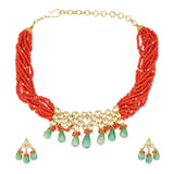 Kanchan Kndan Dark Coral Necklace Set