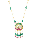 Kanchan Red Green Peacock Necklace Set