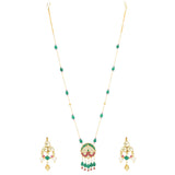 Kanchan Red Green Peacock Necklace Set