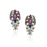 Silver Plated Sampurna Blue Zircon Peacock Necklace Set