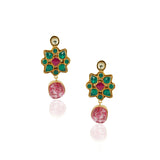 Gold Plated Sampurna Peacock Navrattan Necklace Set