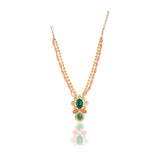 Gold Plated Sampurna Zircon Green Onyx Coral Necklace Set