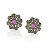 Silver Plated Sampurna Zircon Ruby Fern Pendant Necklace Set