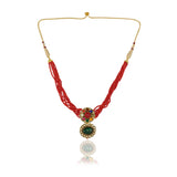 Gold Plated Sampurna Kundan Navrattan Coral Choker Set