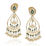 GOLD PLATED SHRUTIPAT GREEN KUNDAN CHANDBALI EARRINGS