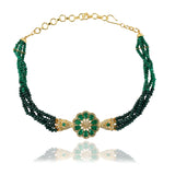 Gold Plated Sampurna Zircon Green Onyx Flower Choker Set