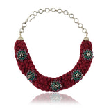 Silver Plated Sampurna Zircon Red Collar Choker Set
