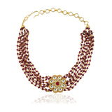 Gold Plated Sampurna Kundan Flower Red Choker Set