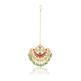 Gold Plated Kundan Red Green Chand Tikka