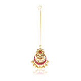 Gold Plated Kundan Red White Flower Tikka